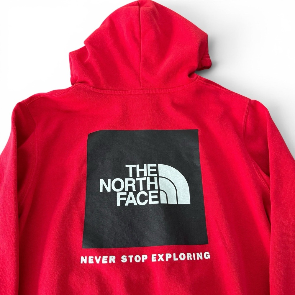 The North Face Hoodie Men L Red Black Graphic Box Logo Pullover Cotton Outdoor - Picture 3 of 11